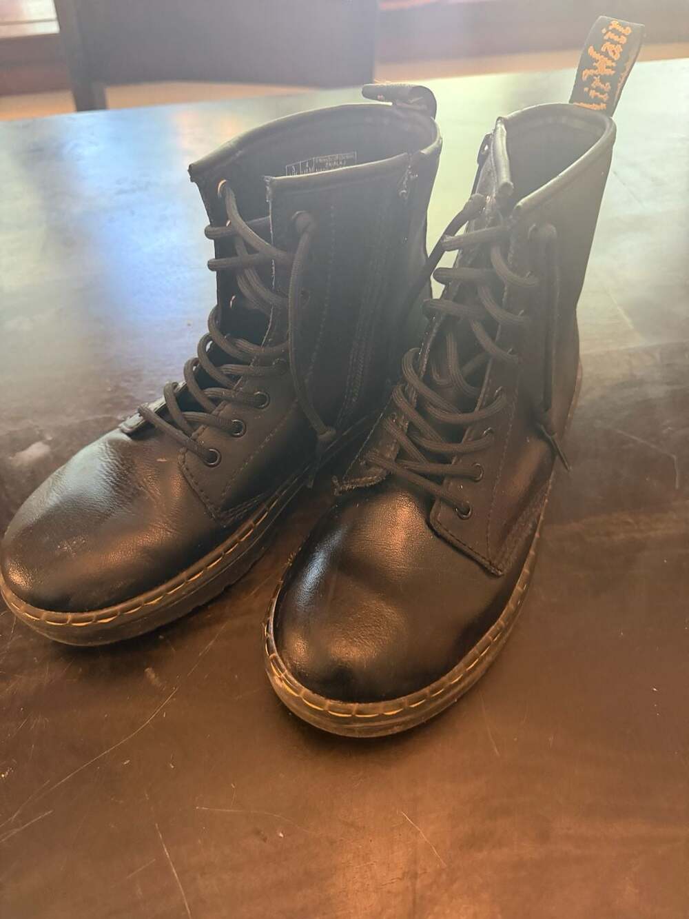 Dr. Martens Airwair AW004 Zipper Leather Combat Boots Black Size US M 5 - US L 6
